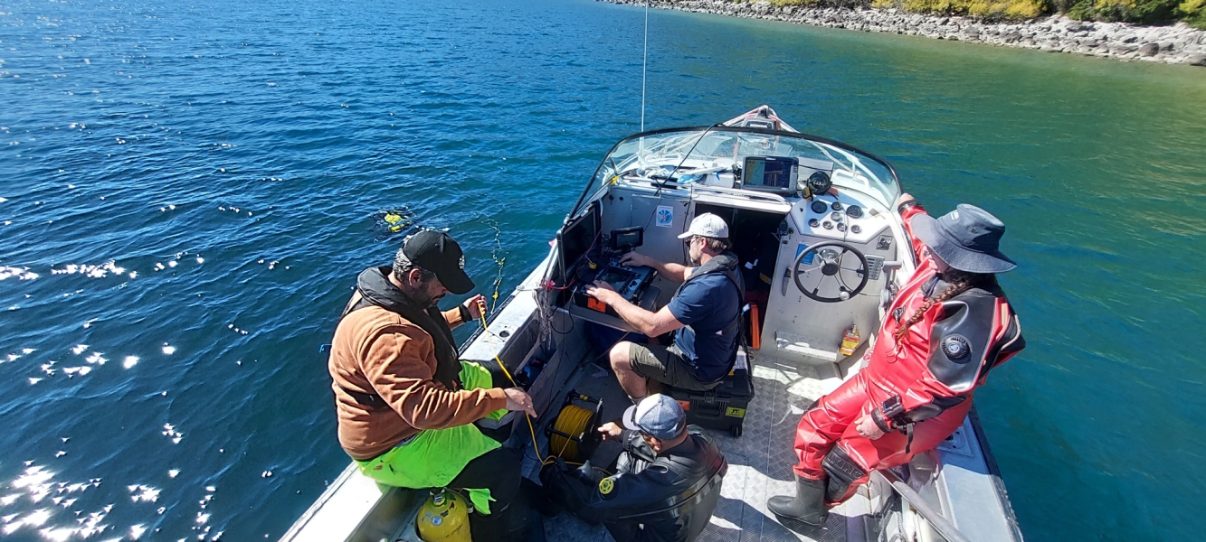 Surveying lakebed plants using an underwater ROV, Lake Wanaka