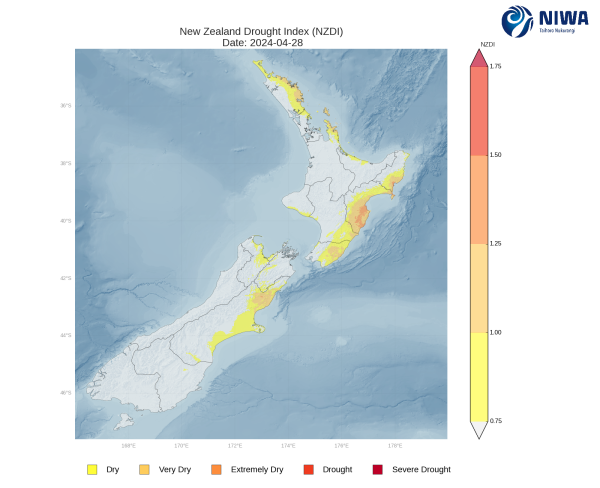 New Zealand Drought Index (NZDI) - 28 April 2024
