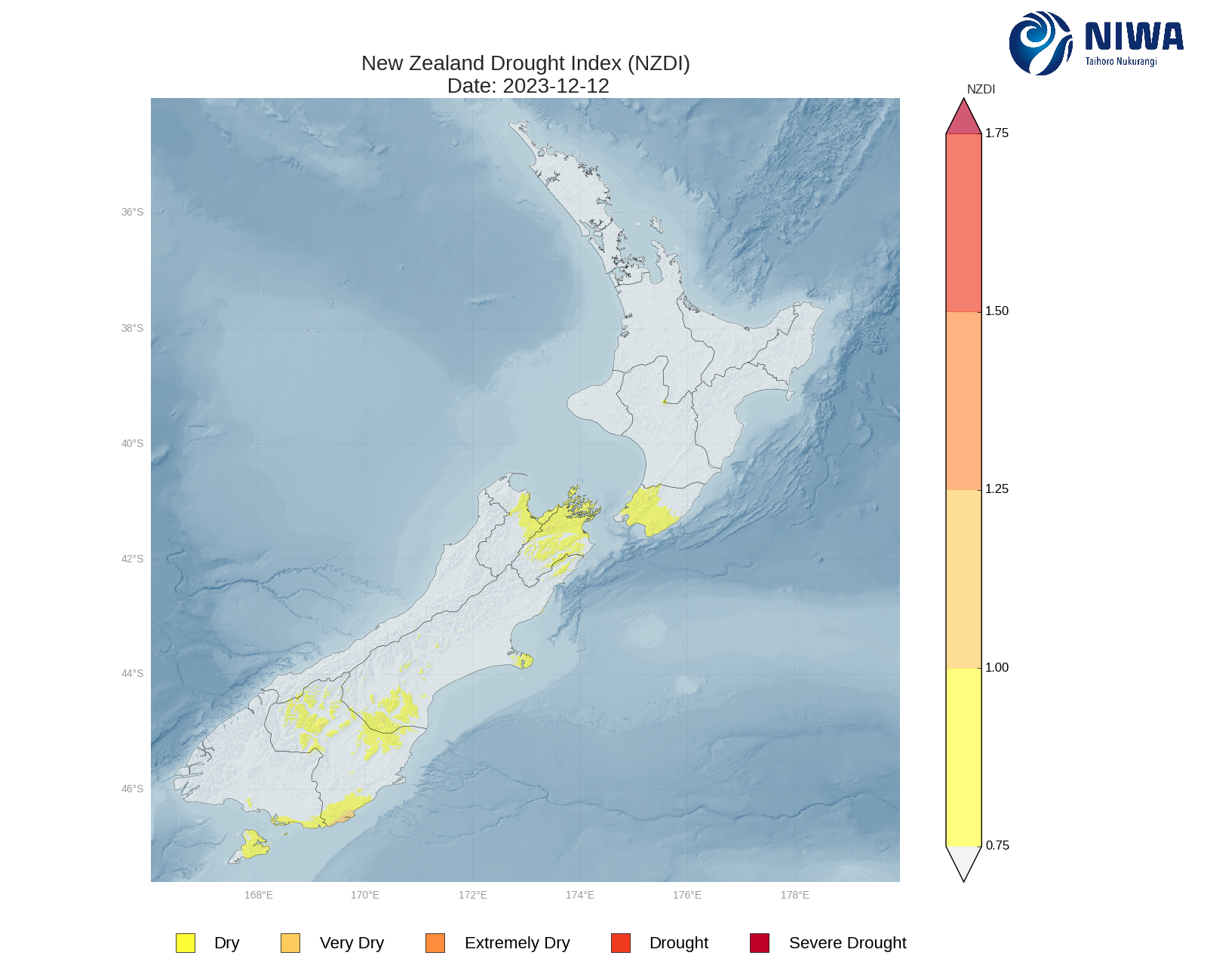 New Zealand Drought Index (NZDI) -14 December 2023
