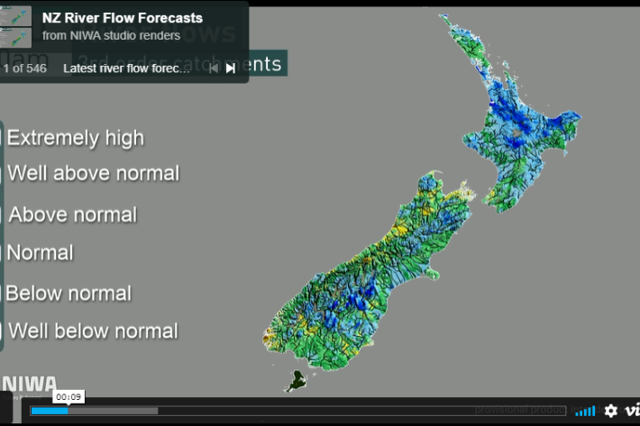 Screenshot showing the NIWA river flow forecast tool.