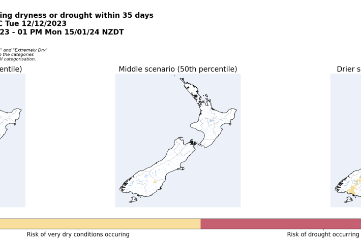 Risk of areas experiencing dryness or drought within 35 days from 12 December 2023