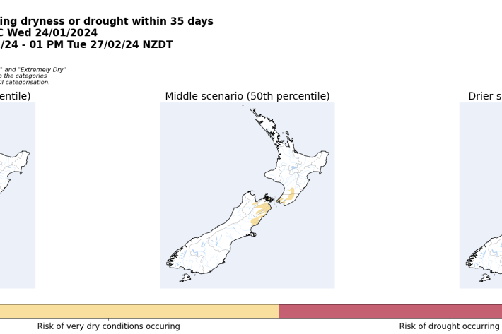 Risk of areas experiencing dryness or drought within 35 days from 24 January 2024