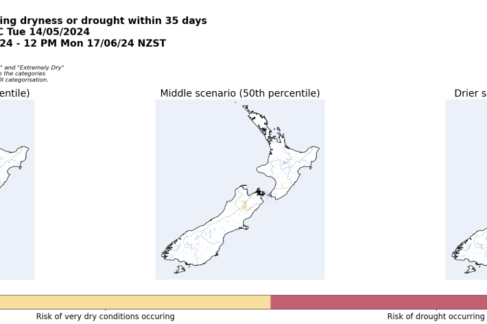 Risk of areas experiencing dryness or drought within 35 days from14 May 2024