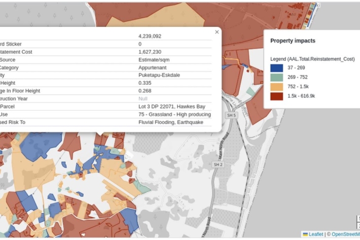 Planning tool map view showing property impacts and detail pop up. 