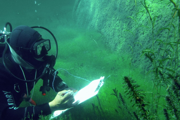 NIWA diver Aleki Taumoepeau in Lake Waikaremoana.
