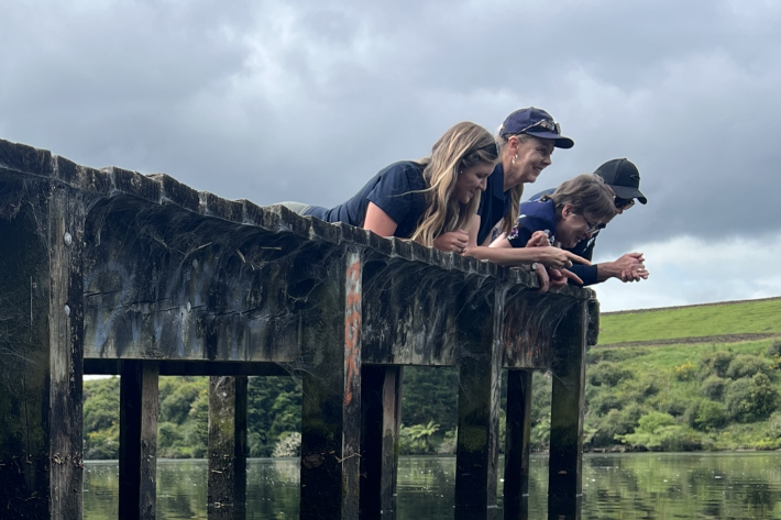 Earth Sciences NZ ecologists and visiting clam expert from Ireland, Prof. Frances Lucy, at Bob’s Landing on Lake Karāpiro. 