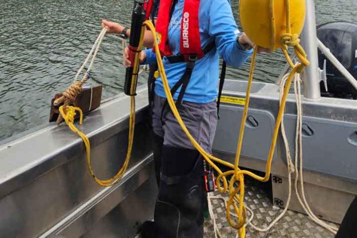 Deployment of hydrophones with Dr Jenni Stanley (University of Waikato) and Gordon Tieman (Waikato Regional Council). 