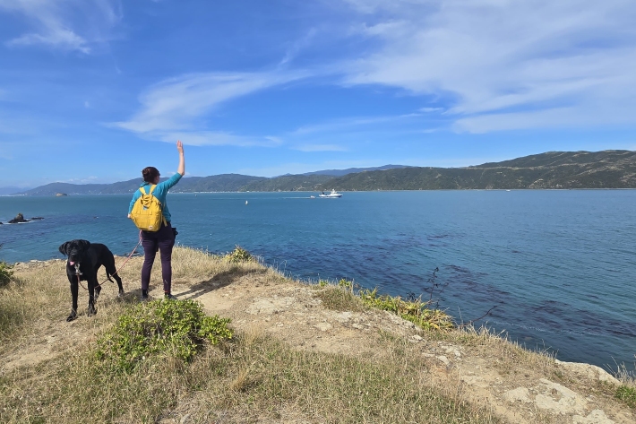NIWA Ocean Modeller Liv Cornelissen waves the Tangaroa goodbye