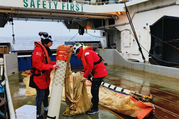 Working on back deck of Tangaroa