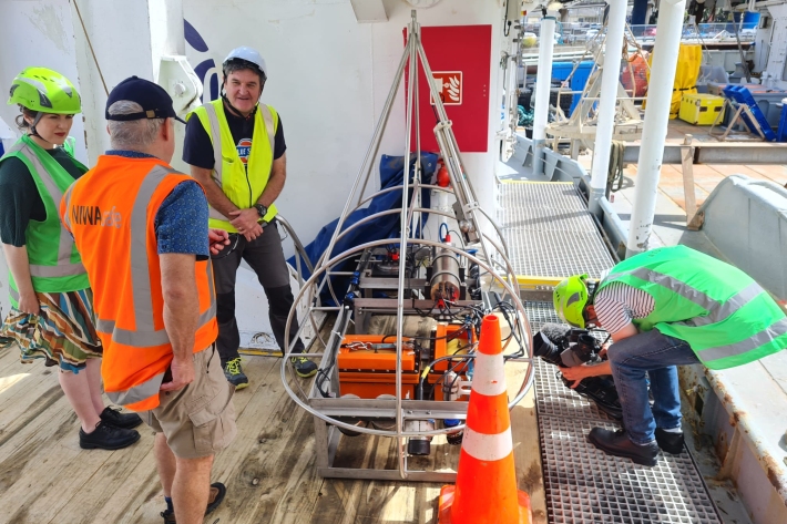 Showing media around the vessel on return to Port