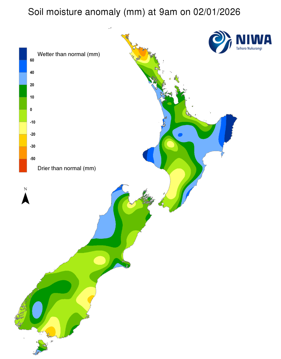 Soil moisture anomaly 2/1/2026
