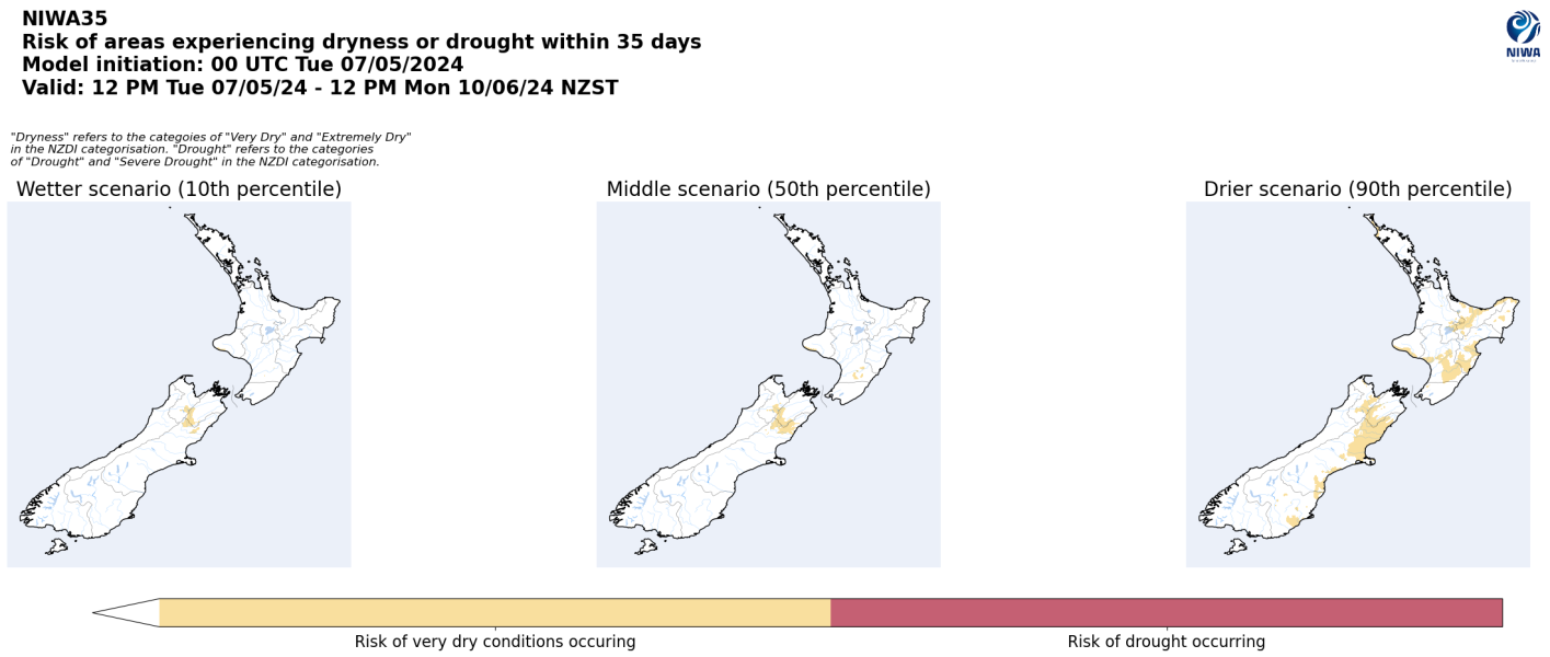 Risk of areas experiencing dryness or drought within 35 days from 7 May 2024
