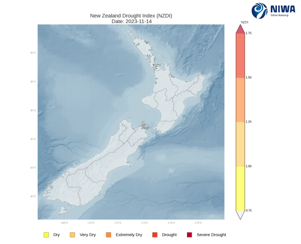 New Zealand Drought Index (NZDI) for14 Nov 2023