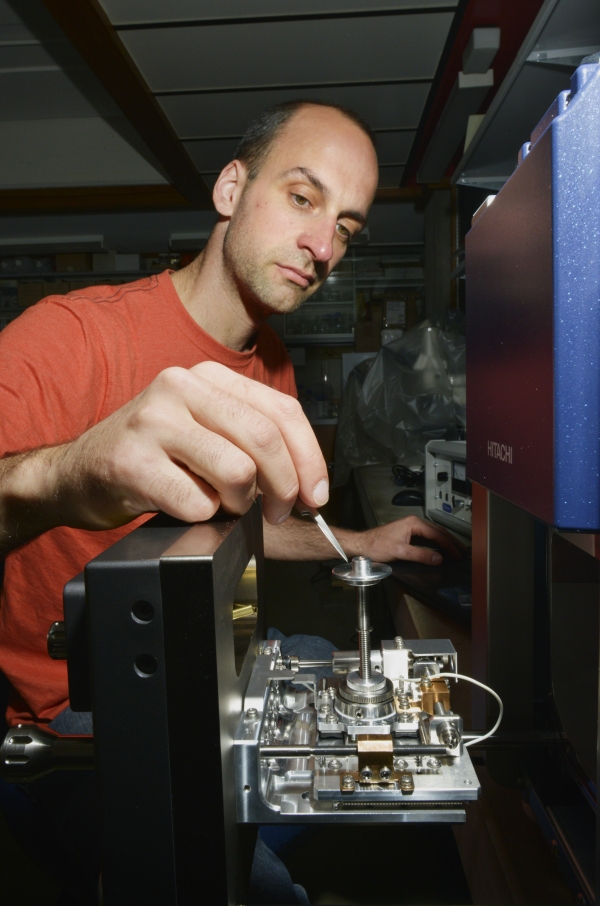 NIWA scientist Daniel Leduc with NIWA's new Hitachi TM-3000 Tabletop Microscope