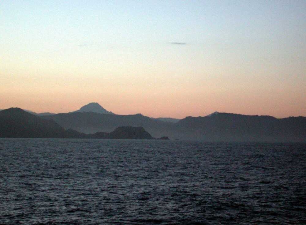 View of Mount Hikurangi from offshore. Looking West. photo taken from R.V. Tangaroa in May. 2001