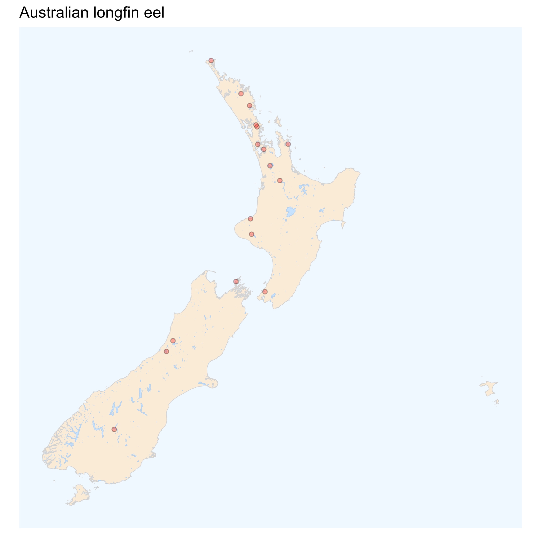 Australian longfin eel - Anguilla reinhardtii - Distribution map