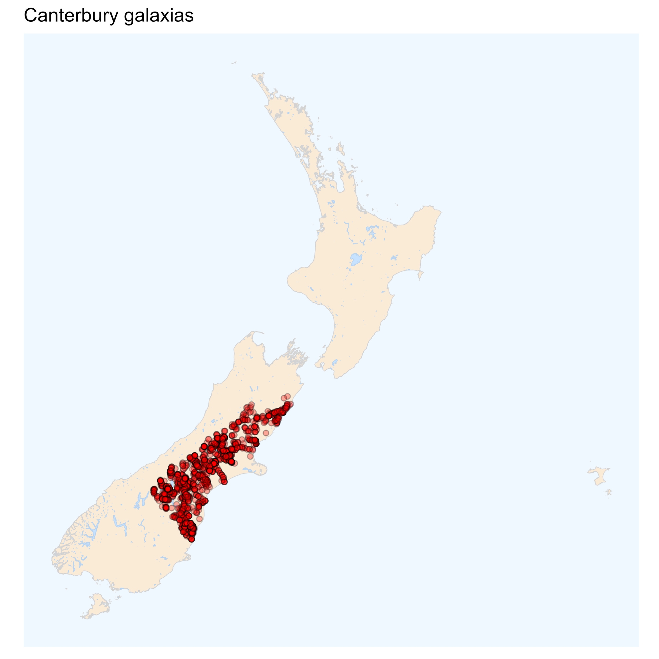 Canterbury galaxias - distribution map [NIWA]