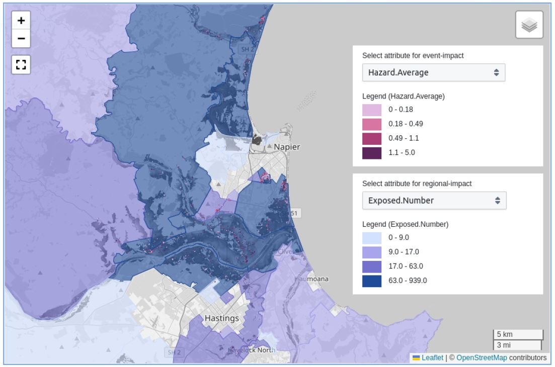 Impact Assessment Tool map view of results with all layers enabled