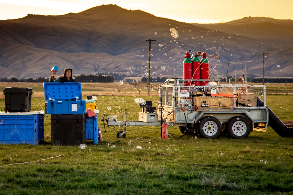 The trouble with colourless gas experiments is that you can't see where they go! Enter Michael Kotkamp aka chief bubble maker. With a steady supply of bubbles, the journey of methane could be visualised & staff with instruments ready to follow the bubbles