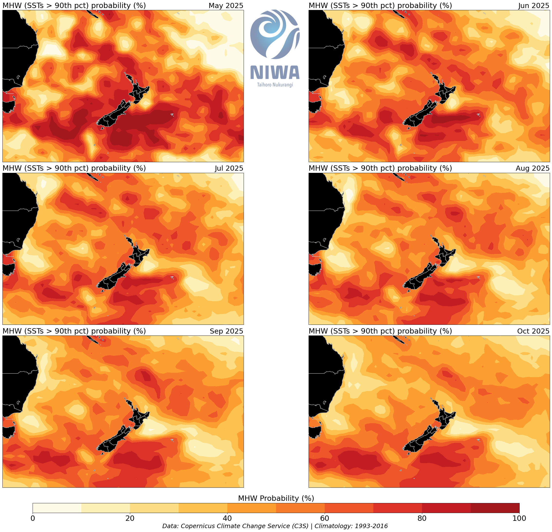 Marine heat wave probability May - October 2025