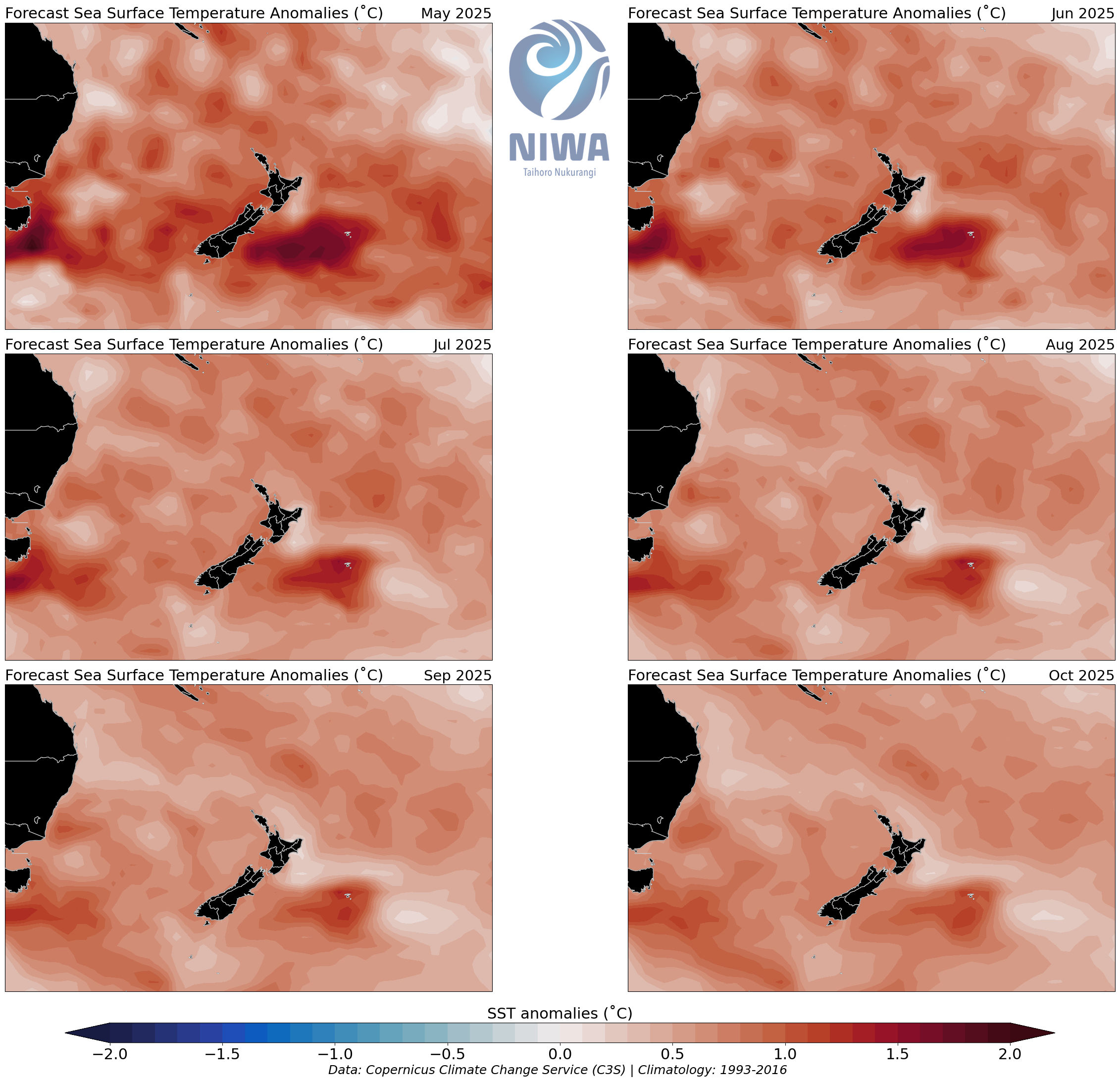 Forecast sea surface temperature anomalies May - October 2025