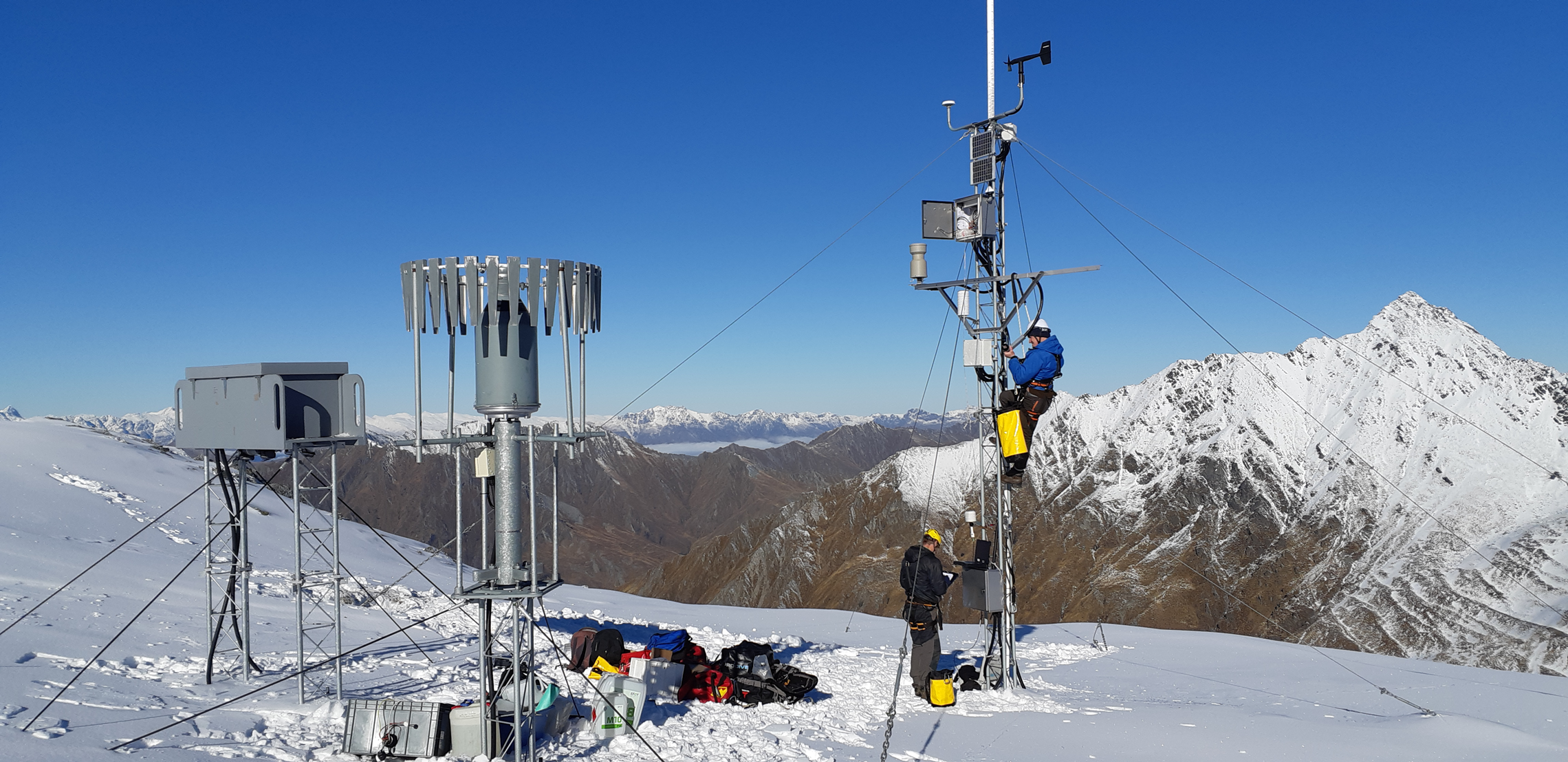 drian and Andrew inspect the Mt Larkins snow and ice monitoring station in winter conditions