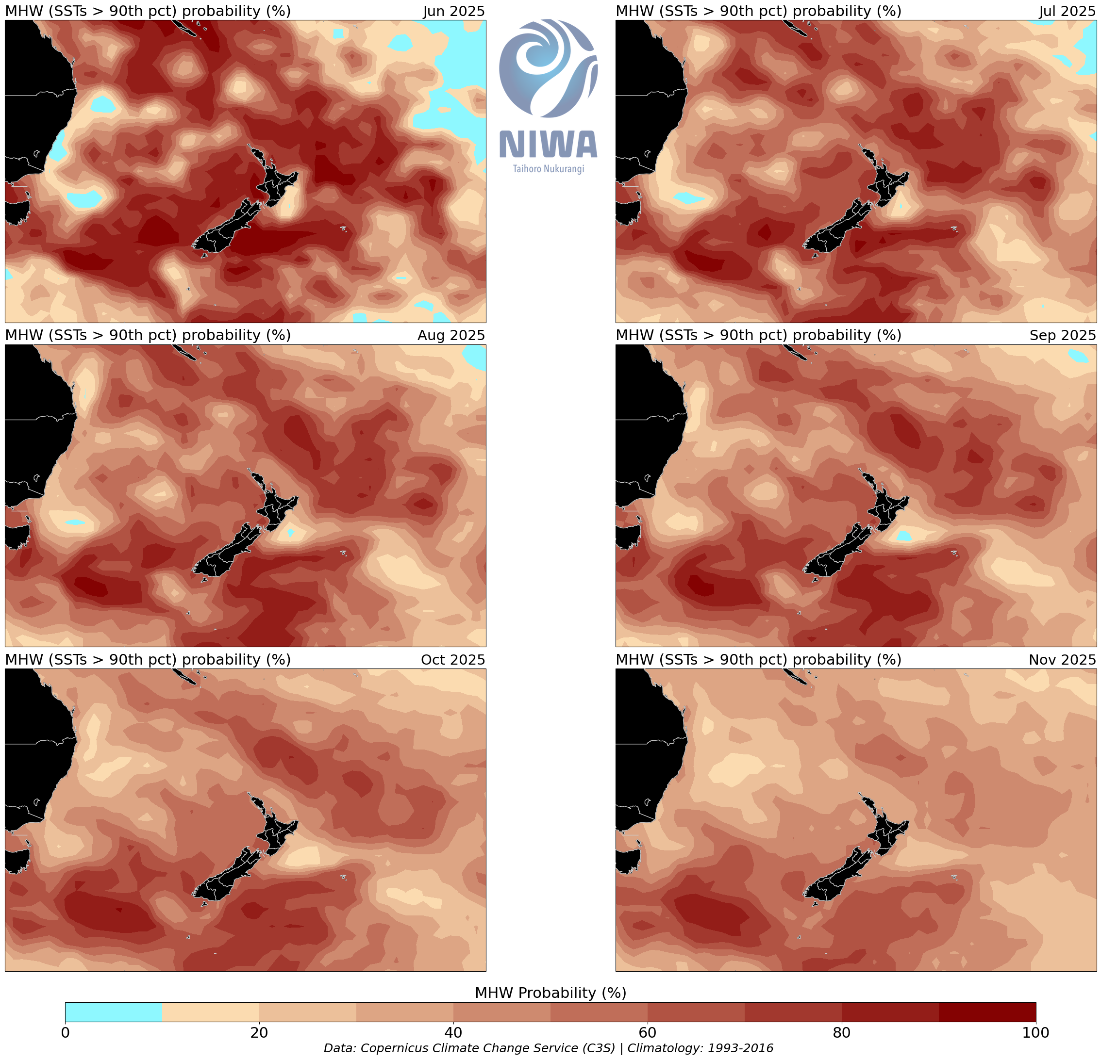 Marine heat wave probability June - November 2025.