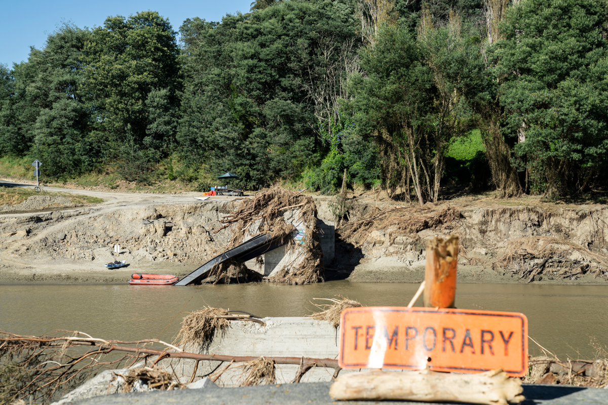 Cyclone Gabrielle - Hawkes Bay. Bridge damage over the Mangaone River which flows into the Tutaekuri River.