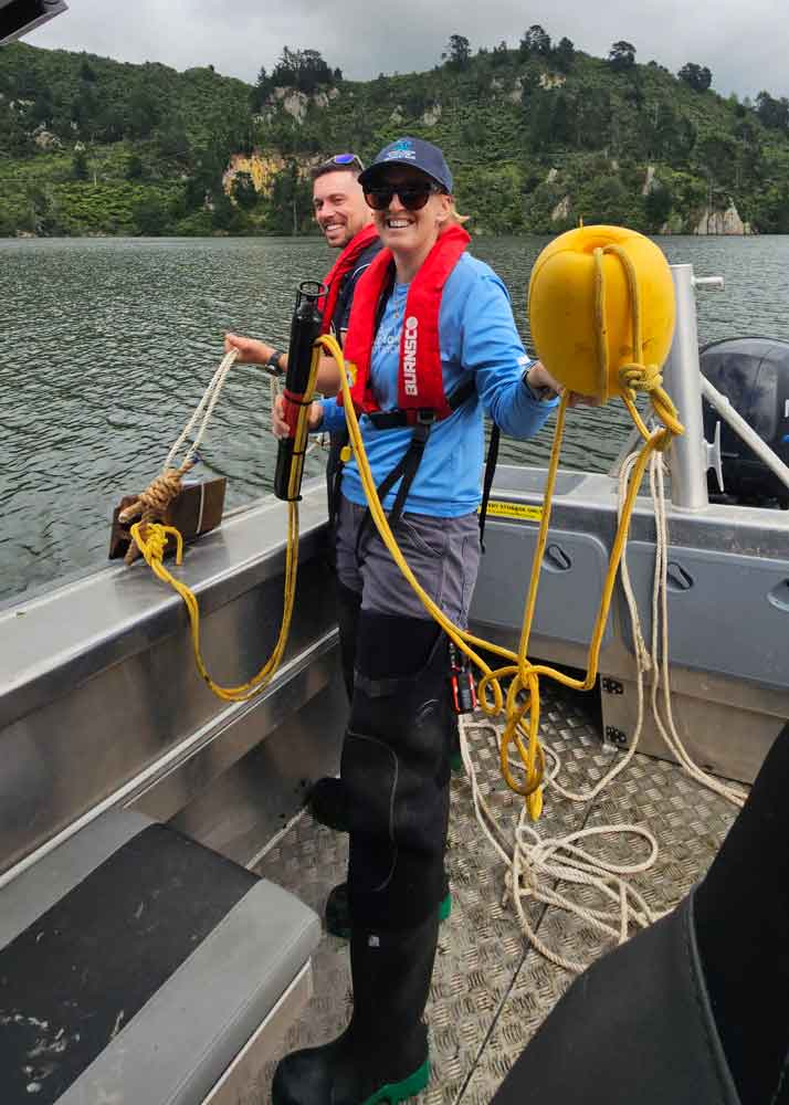 Deployment of hydrophones with Dr Jenni Stanley (University of Waikato) and Gordon Tieman (Waikato Regional Council). 