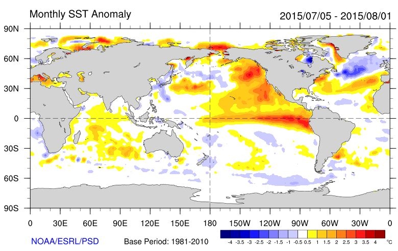 Differences from average global sea surface temperatures for 5 July to ...