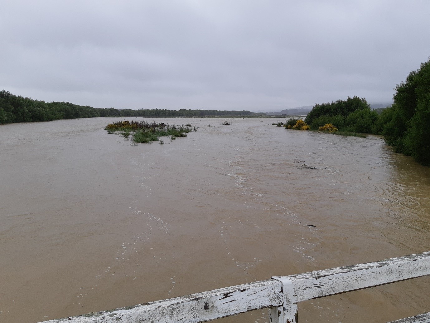 Figure 1 - Turbid water in the Oreti River, Southland, during a November 2018 flood.
