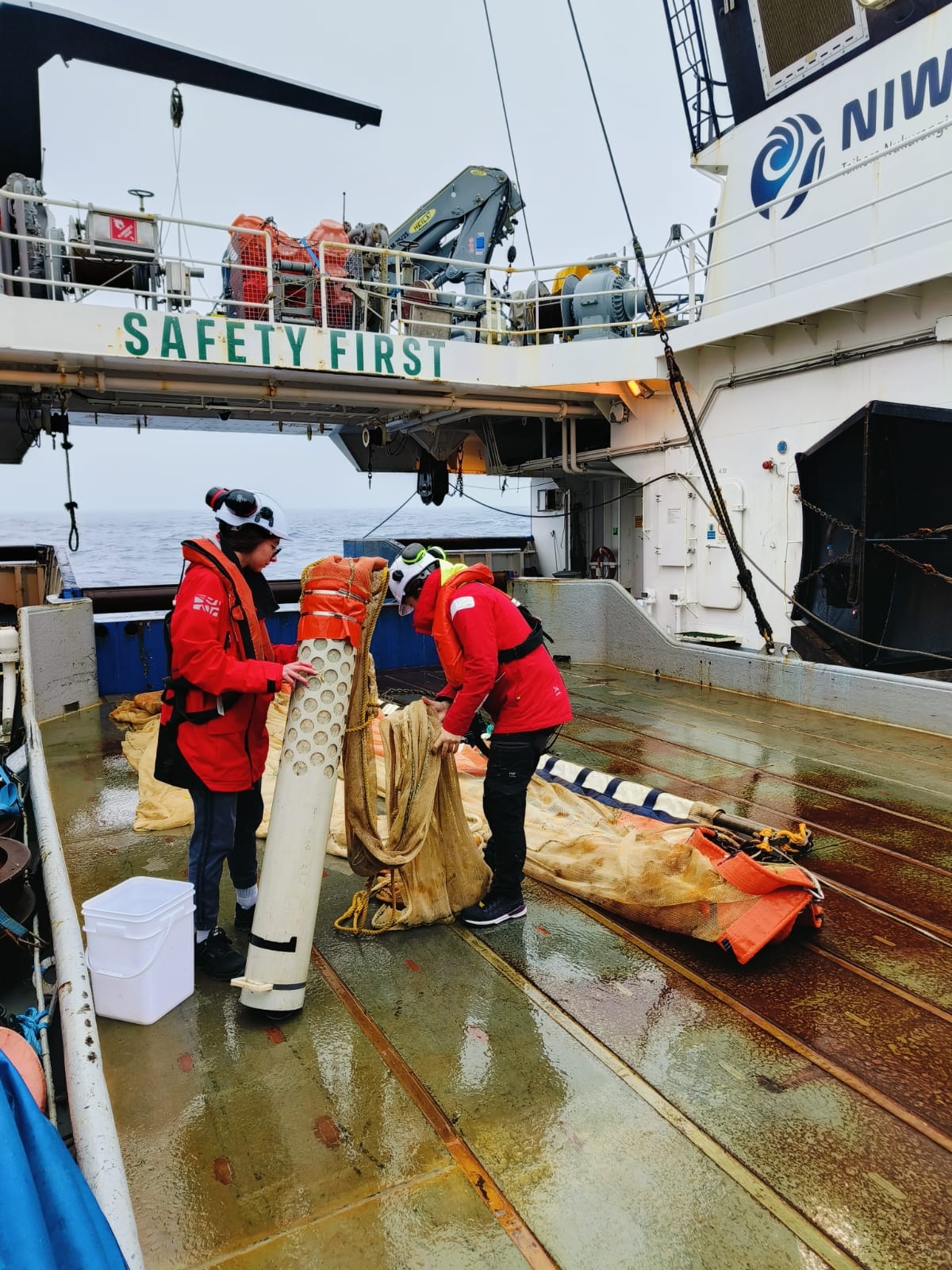 Working on back deck of Tangaroa