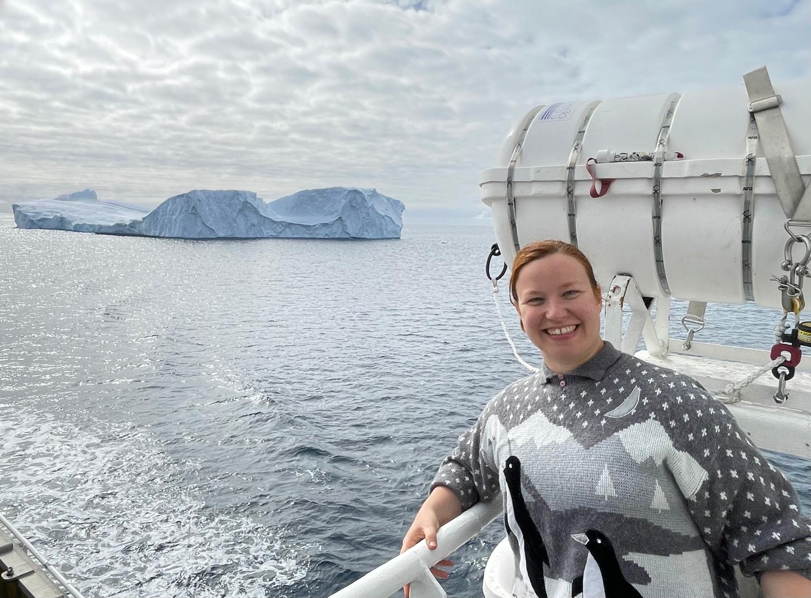 Marine biologist Svenja Halfter braves the cold for a photo with her matching jumper