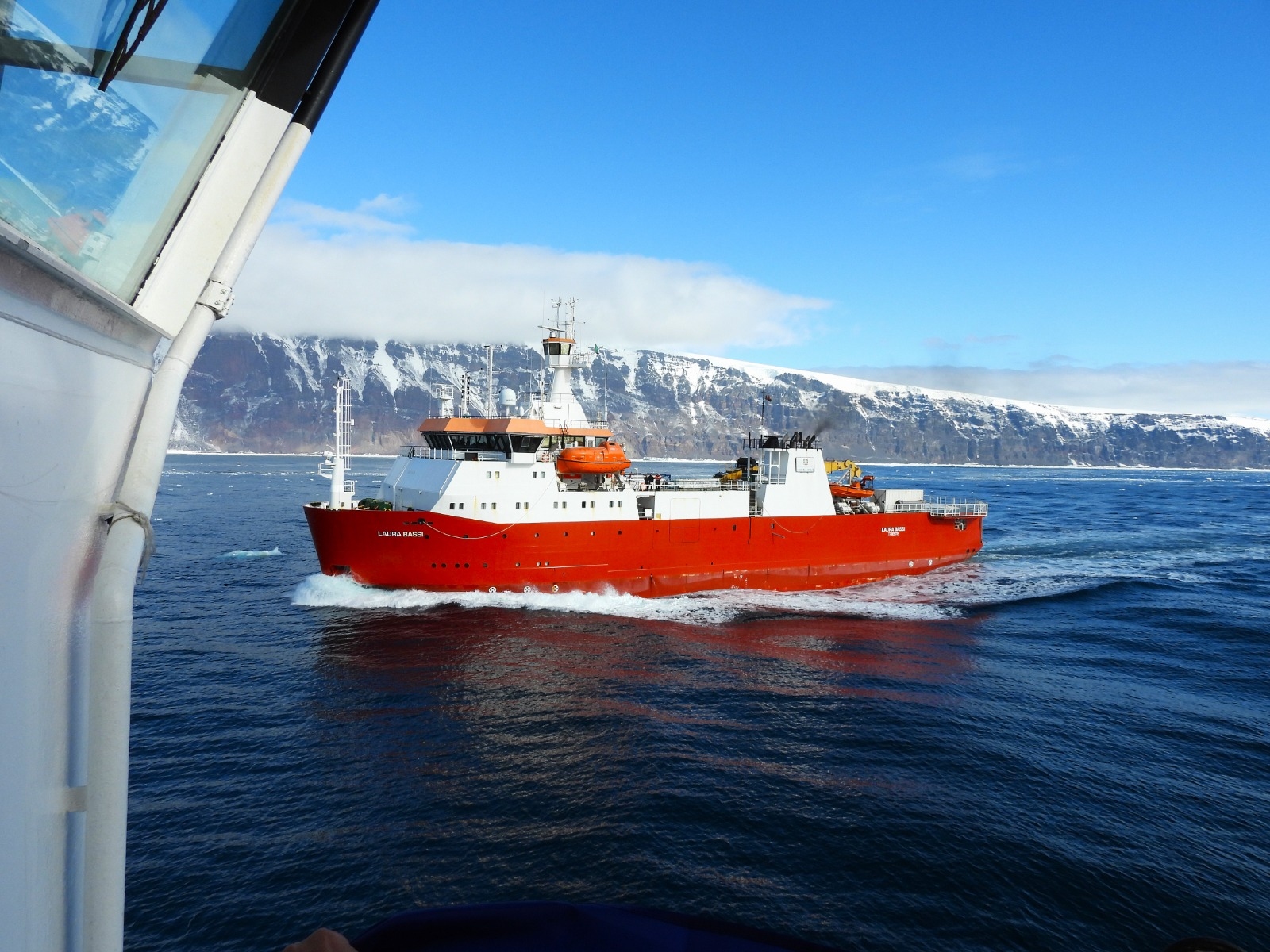 Fellow research vessel, Laura Bassi, slides by
