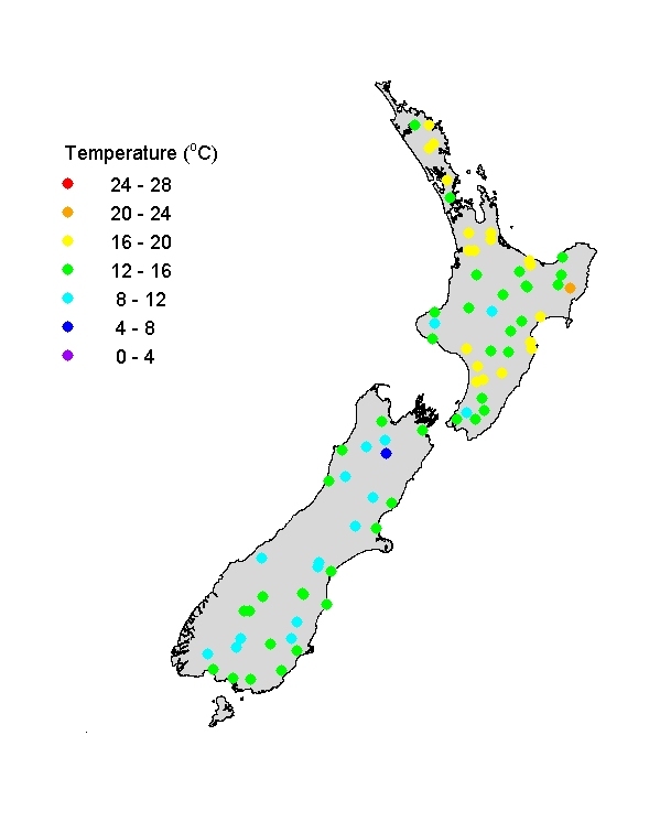 Water Temperatures, Oct to Dec 2011 | NIWA